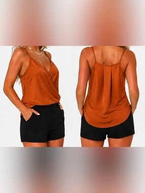 🧡🤎 Satin Wrap Cami Tank | Burnt Orange | SIZE SMALL | NWOT